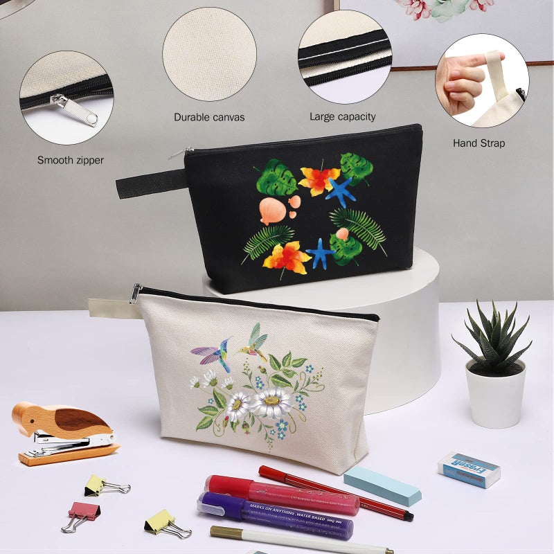 Sinzip 10 Pieces Cotton Canvas Makeup Bag with Bottom  Multi-Purpose Cosmetic Bag with Zipper Travel Toiletry Pouch  Blank DIY Craft Bag Pencil Bag (M  White)  MN-WB07 - Image 5